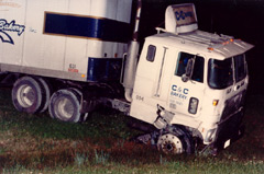 C&C Bakery Truck after accident with a Ford Mustang
